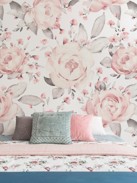 Kids Blush Floral Watercolor Peony Wall Mural