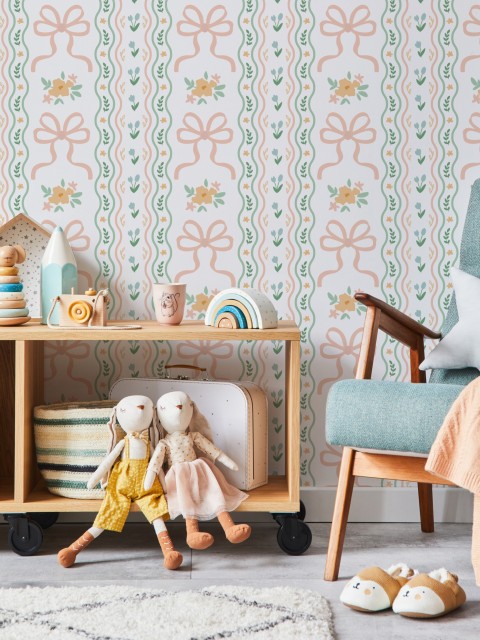Charming Ribbon and Flowers Wallpaper Mural