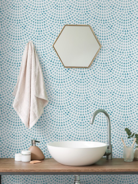 Abstract Aqua Raindrop Pattern Wallpaper Mural