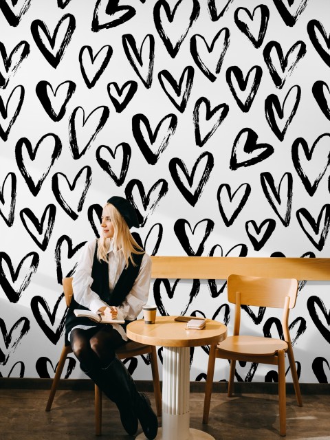Artistic Hand Drawn Hearts Pattern Wallpaper Mural