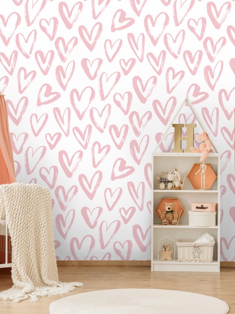 Artistic Hand Drawn Hearts Pattern Wallpaper Mural