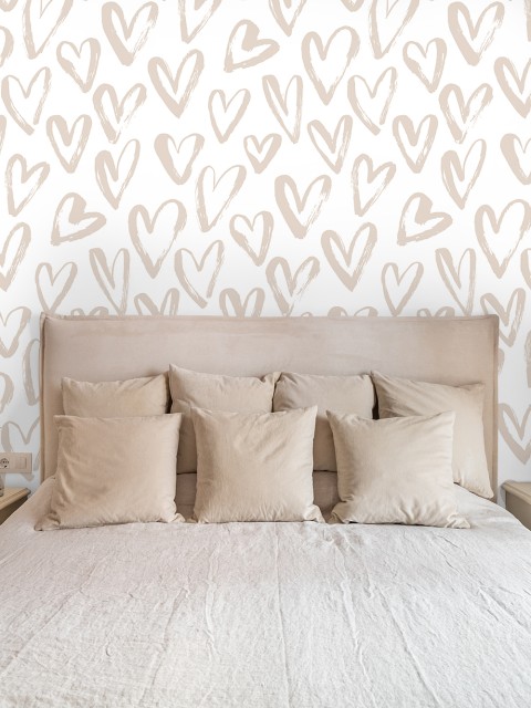 Artistic Hand Drawn Hearts Pattern Wallpaper Mural