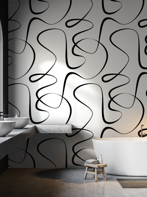 Abstract Black and White Line Art Wallpaper Mural