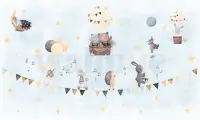 Cute Animals with Balloons Wallpaper Mural