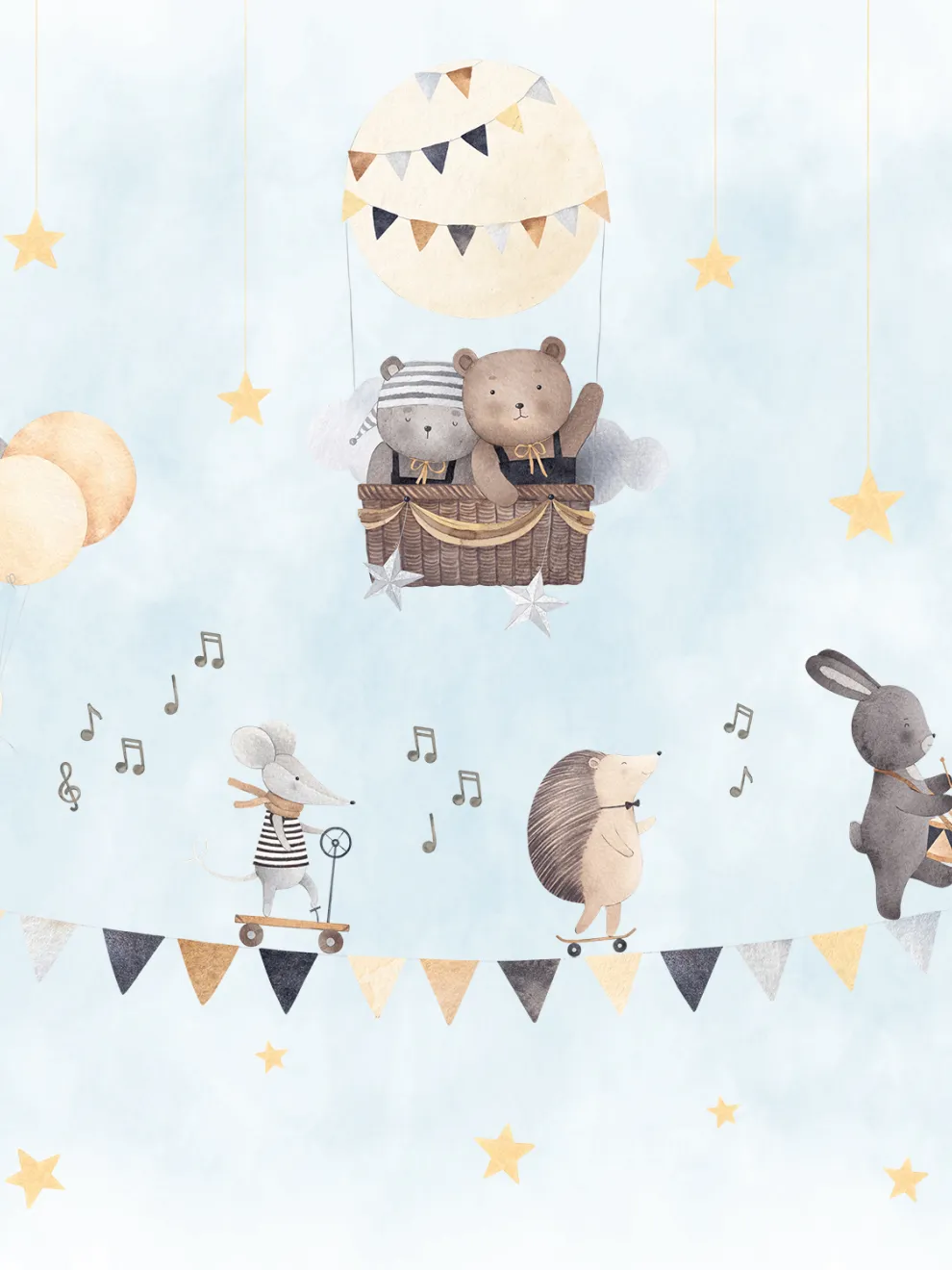 Cute Animals with Balloons Wallpaper Mural