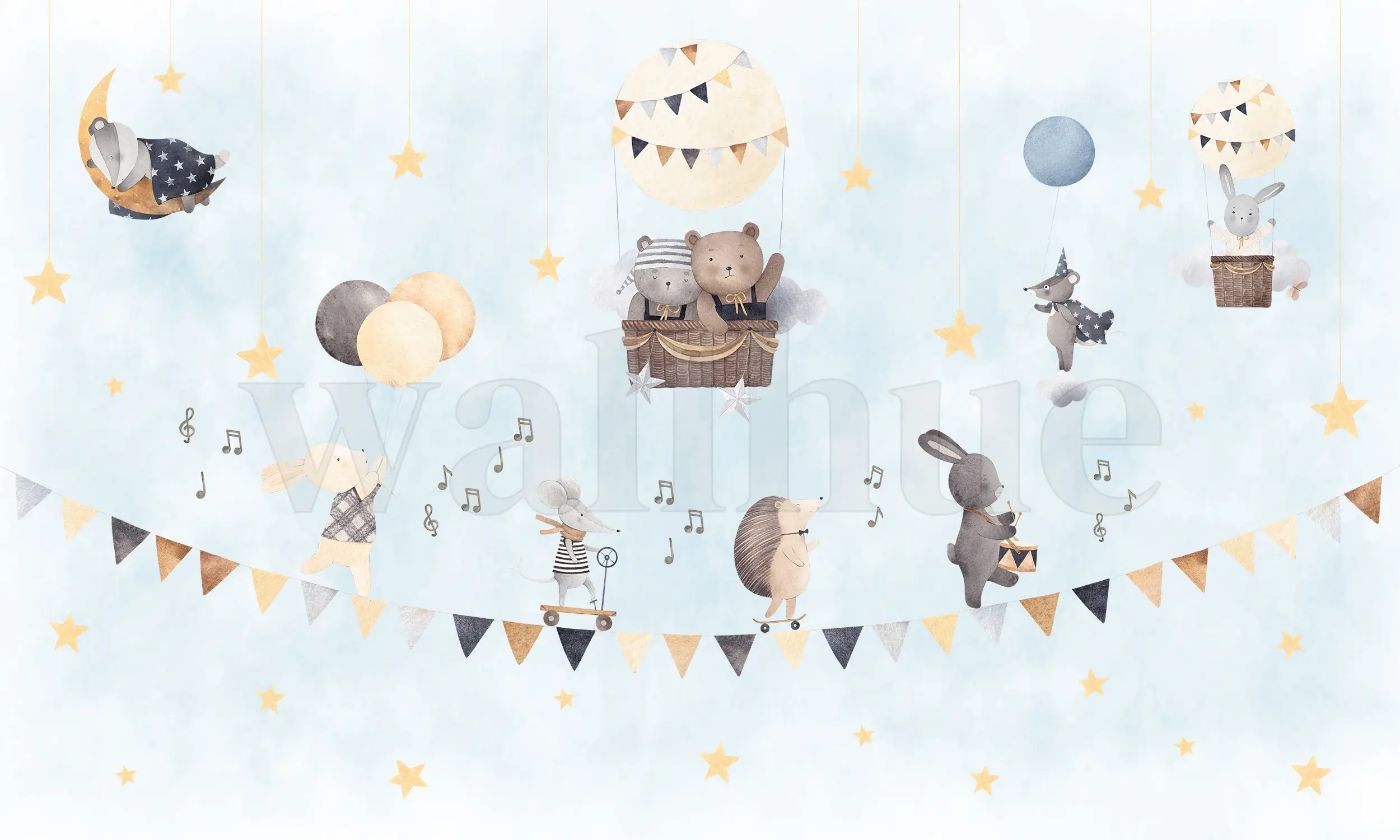 Cute Animals with Balloons Wallpaper Mural
