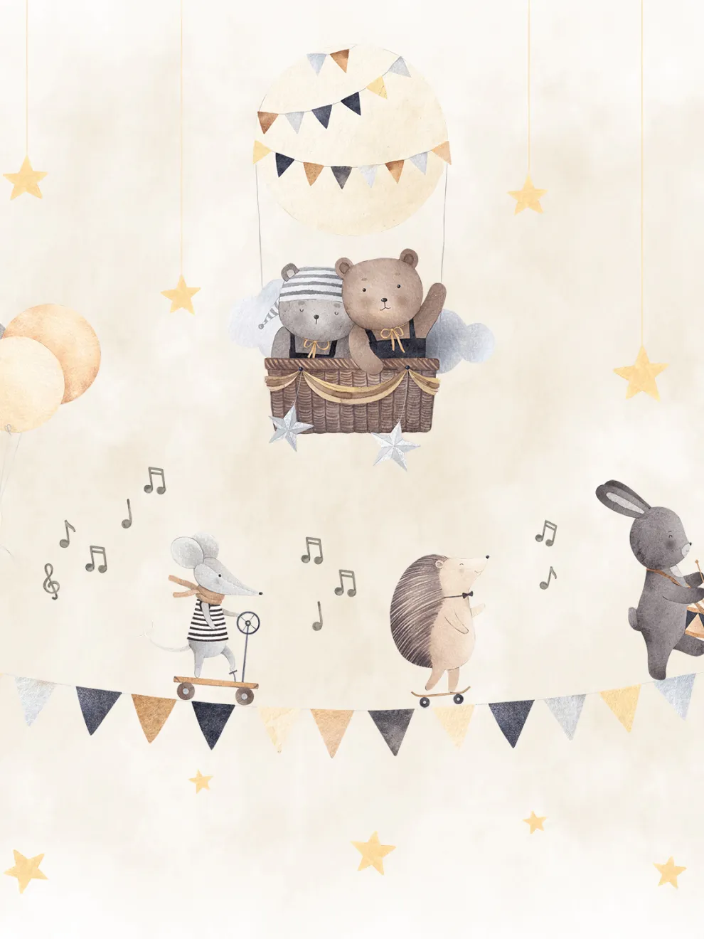 Cute Animals with Balloons Wallpaper Mural
