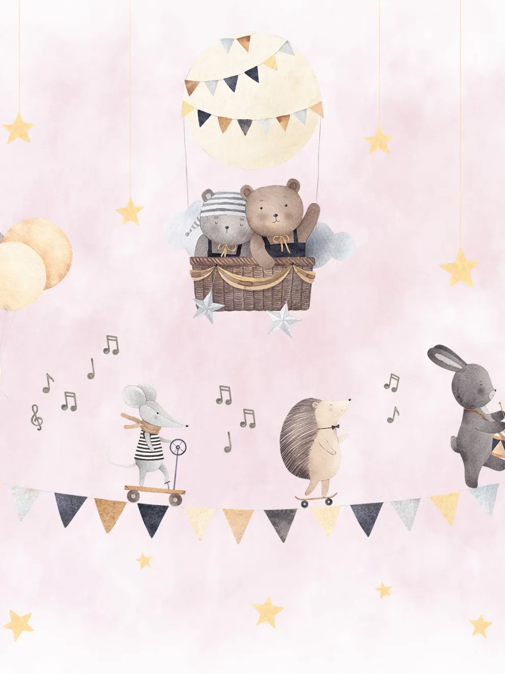 Cute Animals with Balloons Wallpaper Mural