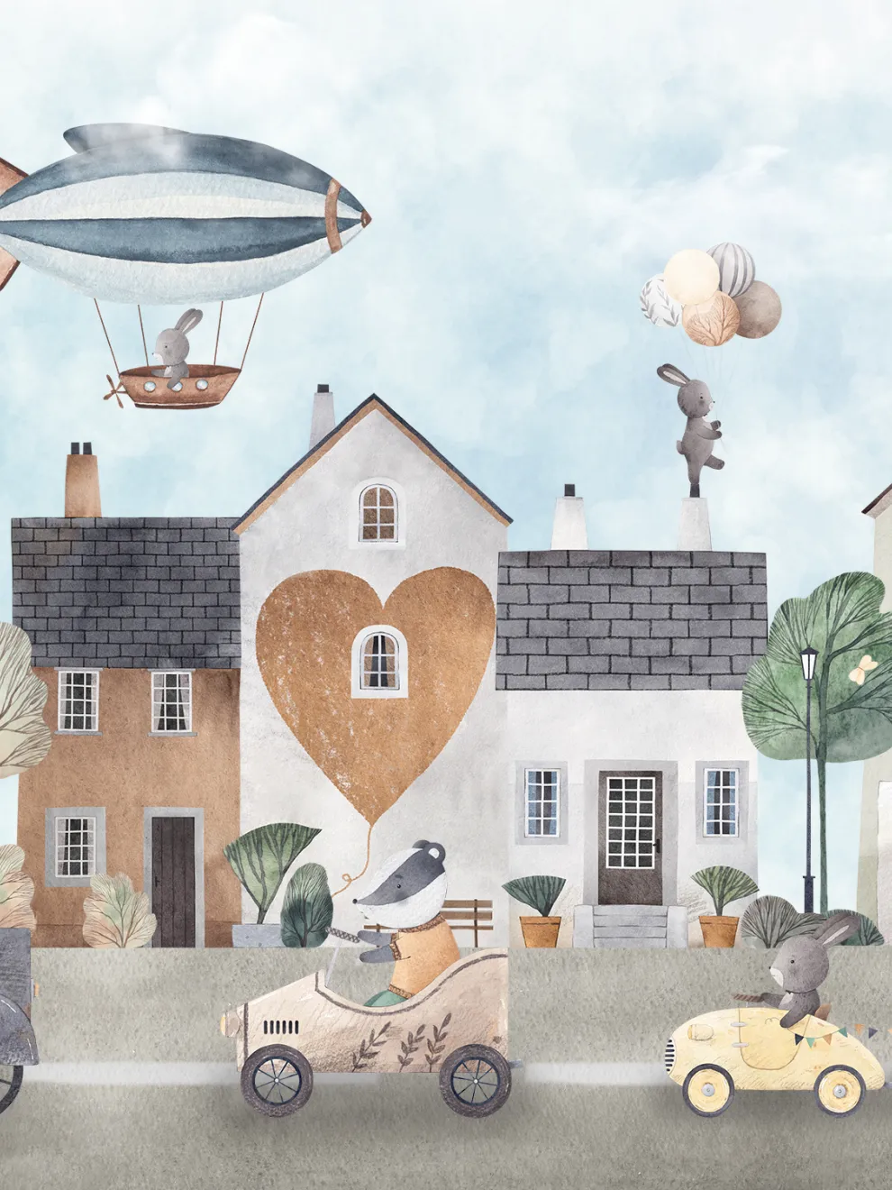 Storybook Village Playful Animals Wallpaper Mural
