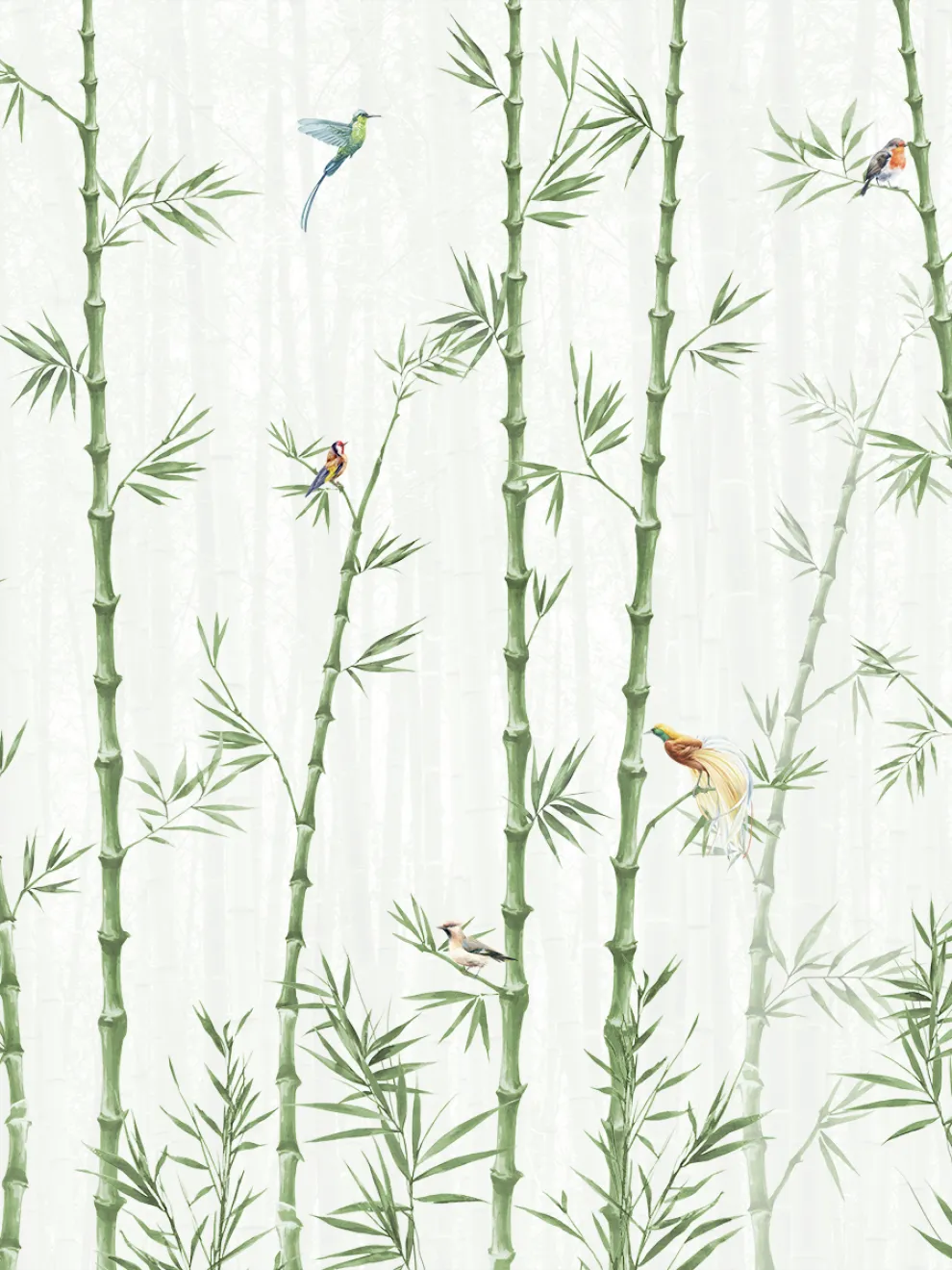 Asian Bamboo Forest with Birds Wallpaper Mural