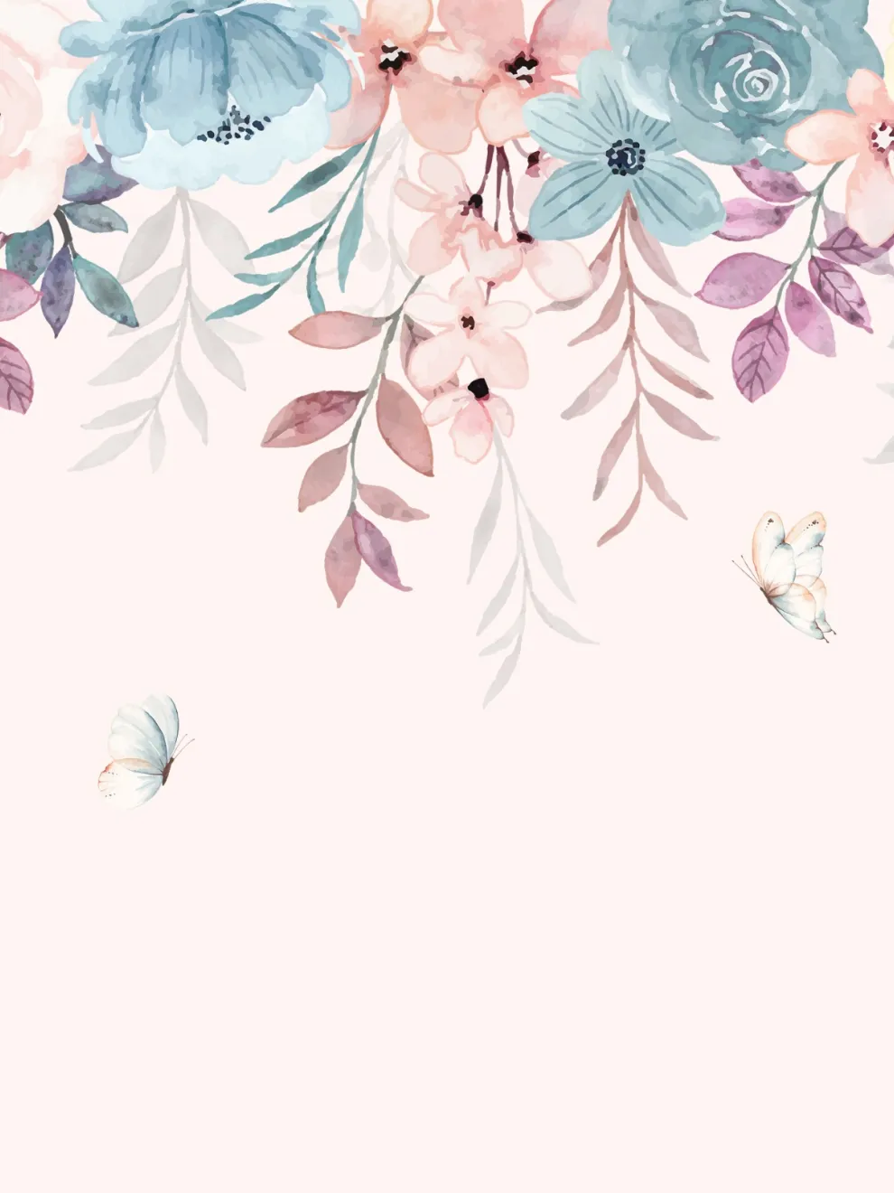 Springtime Flowers and Butterfly Wallpaper Mural