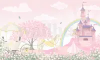 Pink Blossoms and Princess Castle Wallpaper Mural