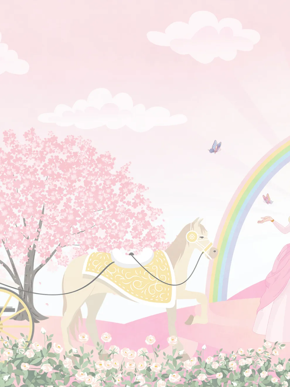 Pink Blossoms and Princess Castle Wallpaper Mural