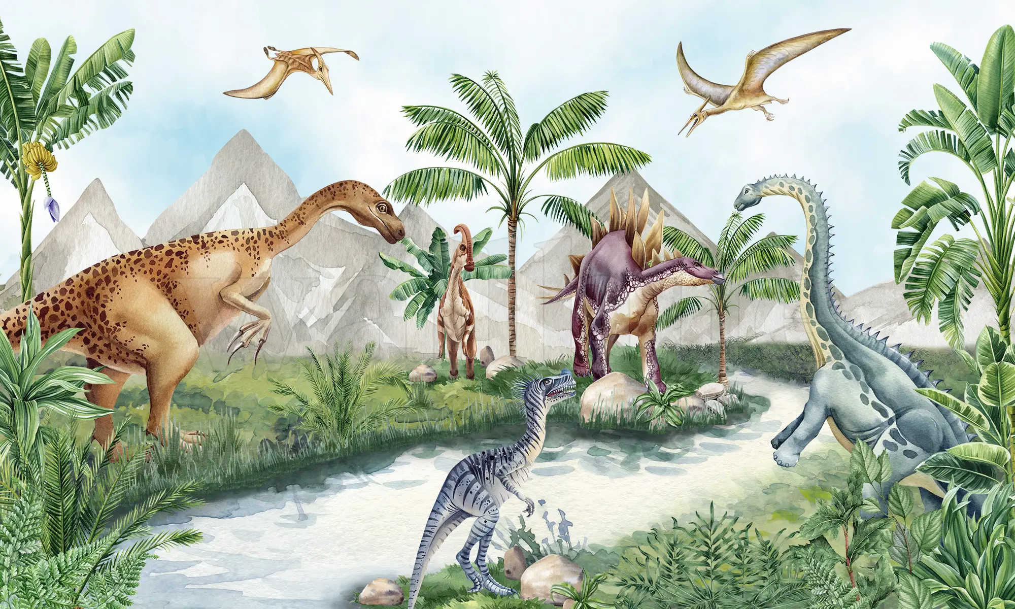 Enchanted Dinosaur Park Kids Wallpaper Mural