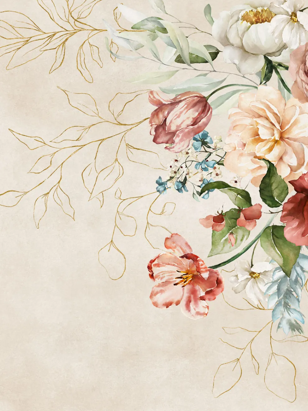 Watercolor Floral Bouquet Elegant Wallpaper Mural