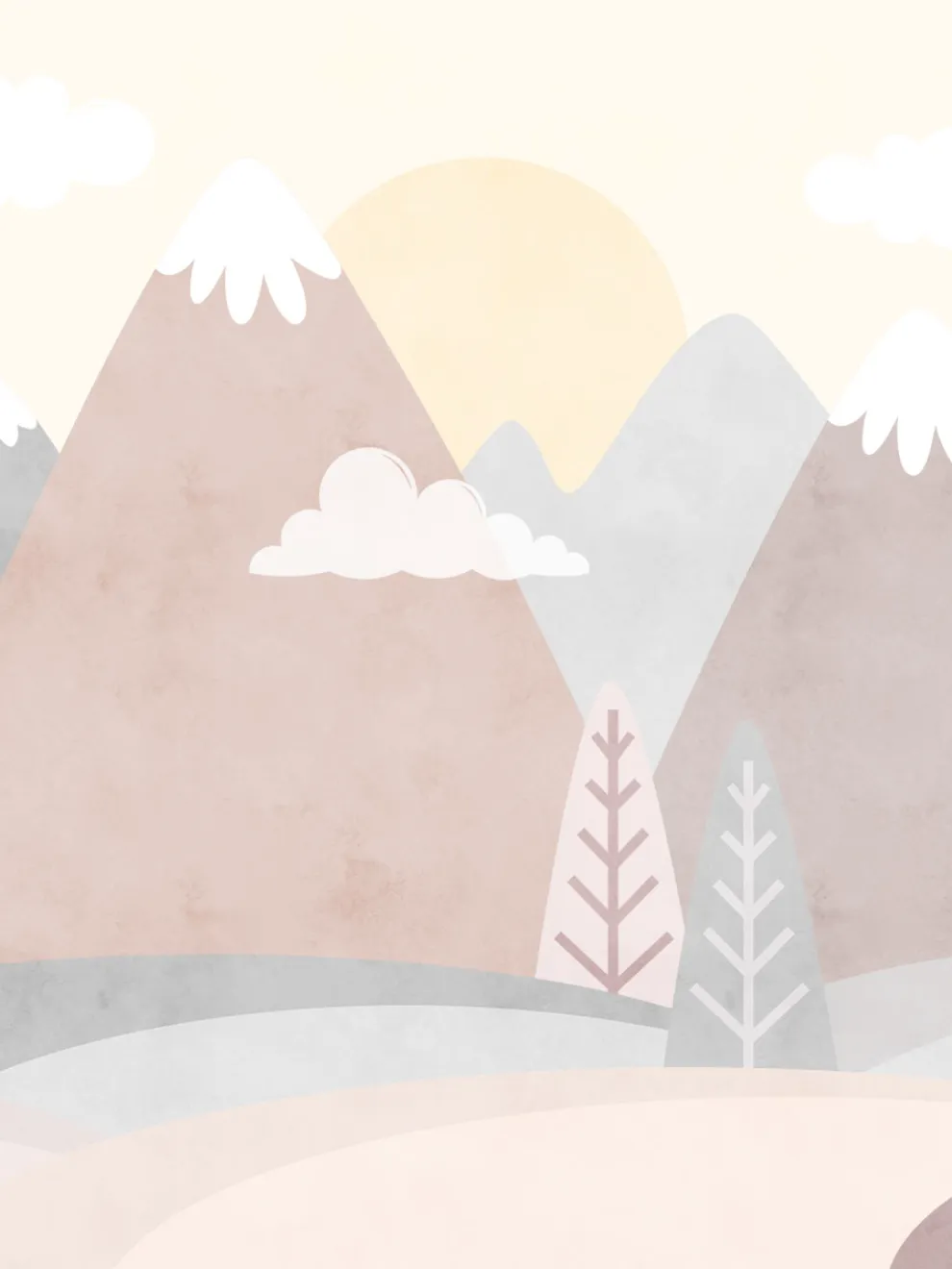 Serene Pastel Mountains Kids Wallpaper Mural