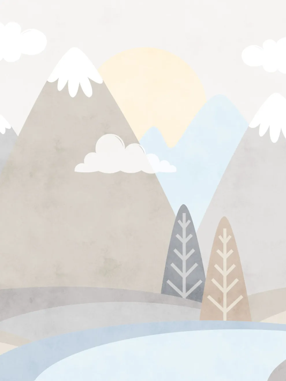 Serene Pastel Mountains Kids Wallpaper Mural