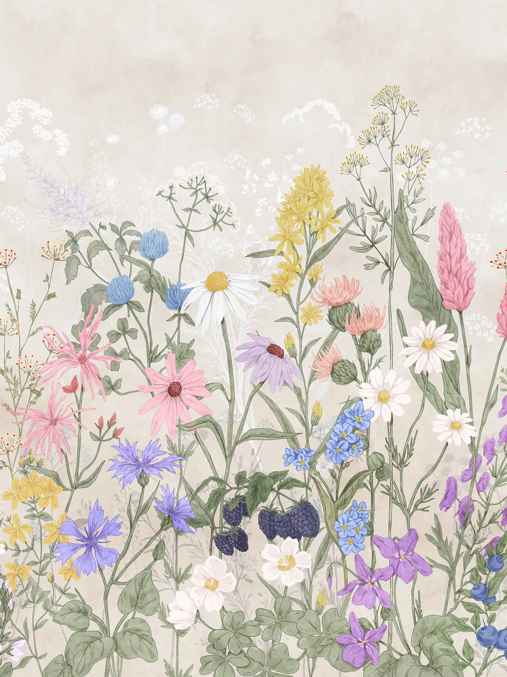Wild Floral Landscape Nursery Wallpaper Mural