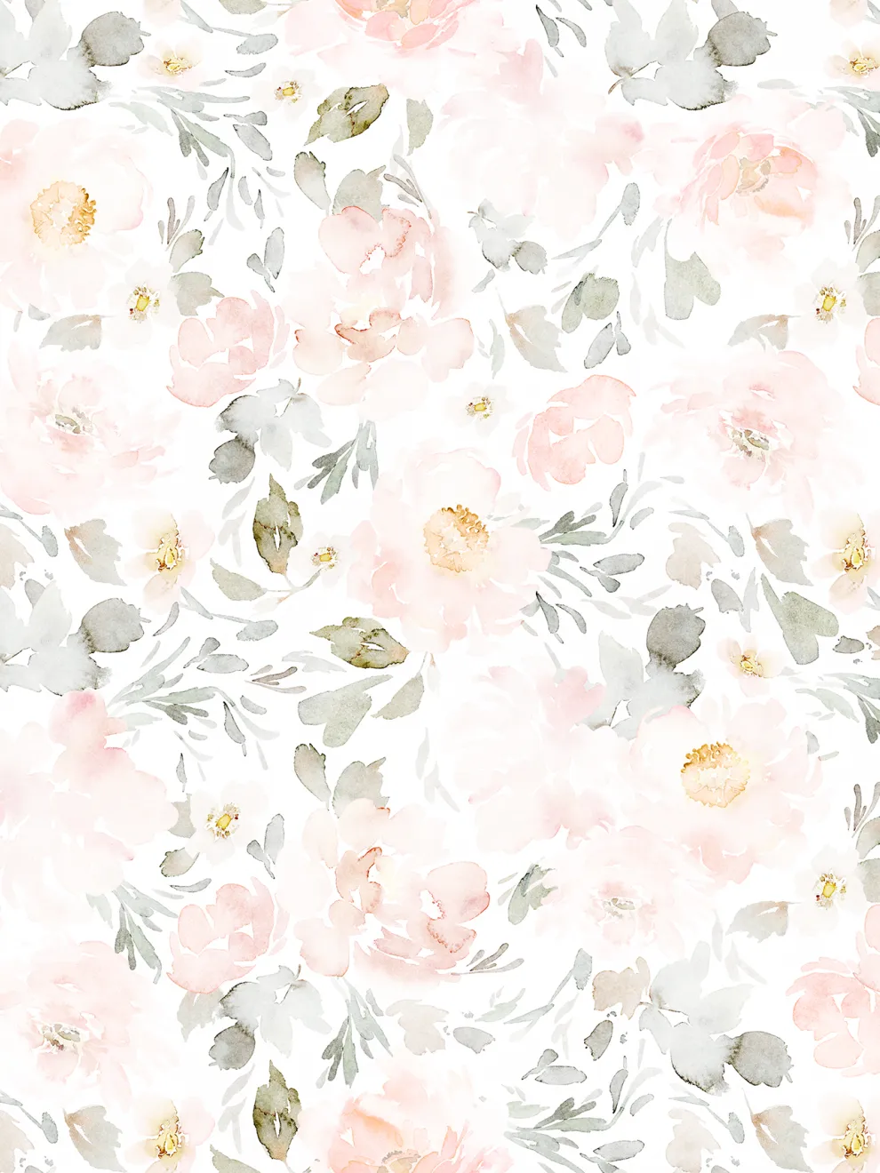 Watercolor Pink Floral Pattern Wallpaper Mural