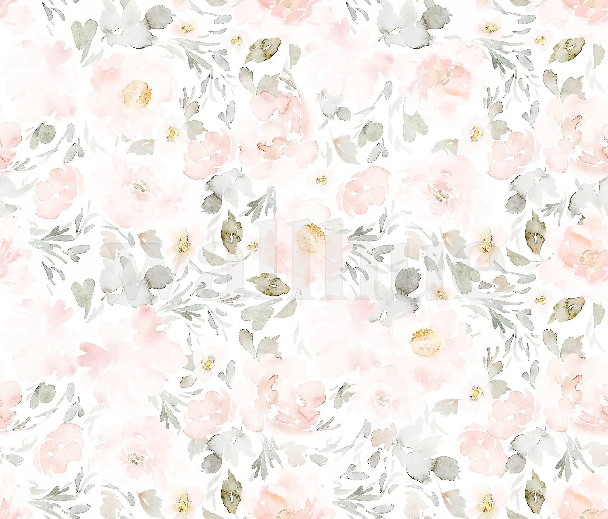 Watercolor Pink Floral Pattern Wallpaper Mural