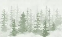 Misty Forest Silhouette Watercolor Wallpaper Mural