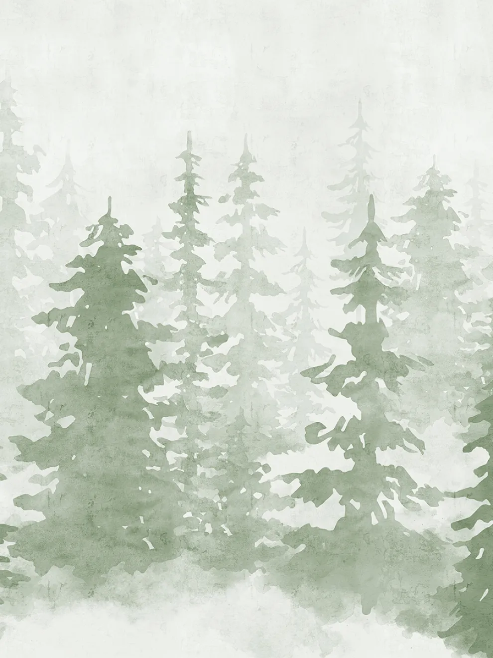 Misty Forest Silhouette Watercolor Wallpaper Mural