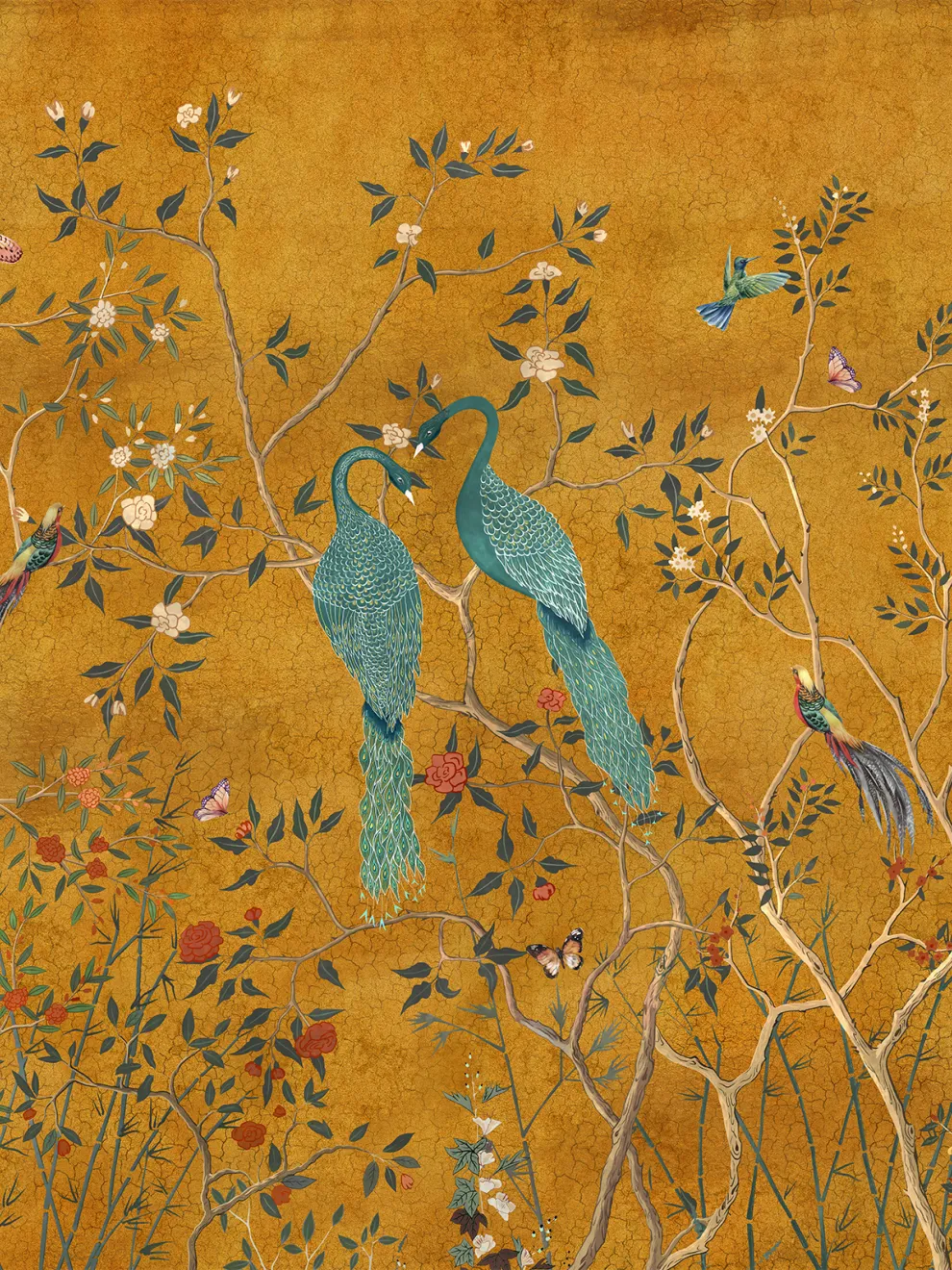 Chinoiserie Peacock and Blossom Wallpaper Mural