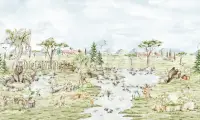 Serene Pastoral Landscape with Animals Wallpaper