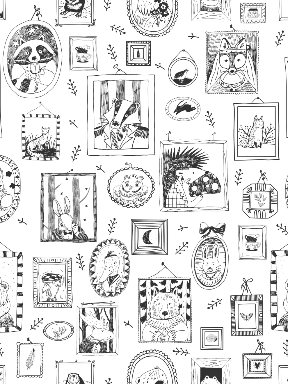 Sketchbook Nursery Animal Portraits Wallpaper Mural