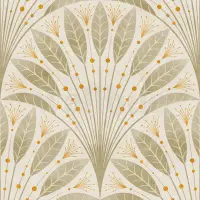 Elegant Fan Leaf Pattern Beige Wallpaper Mural