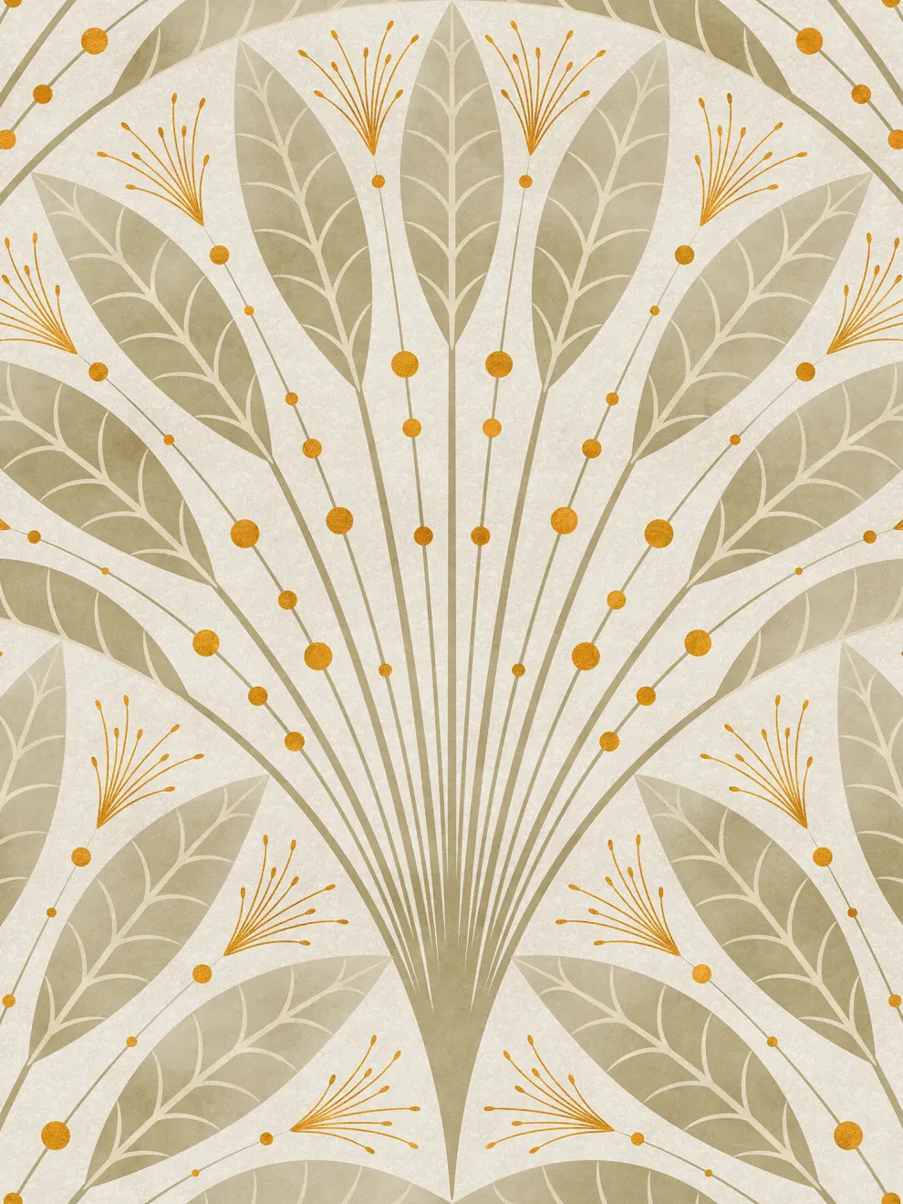 Elegant Fan Leaf Pattern Beige Wallpaper Mural