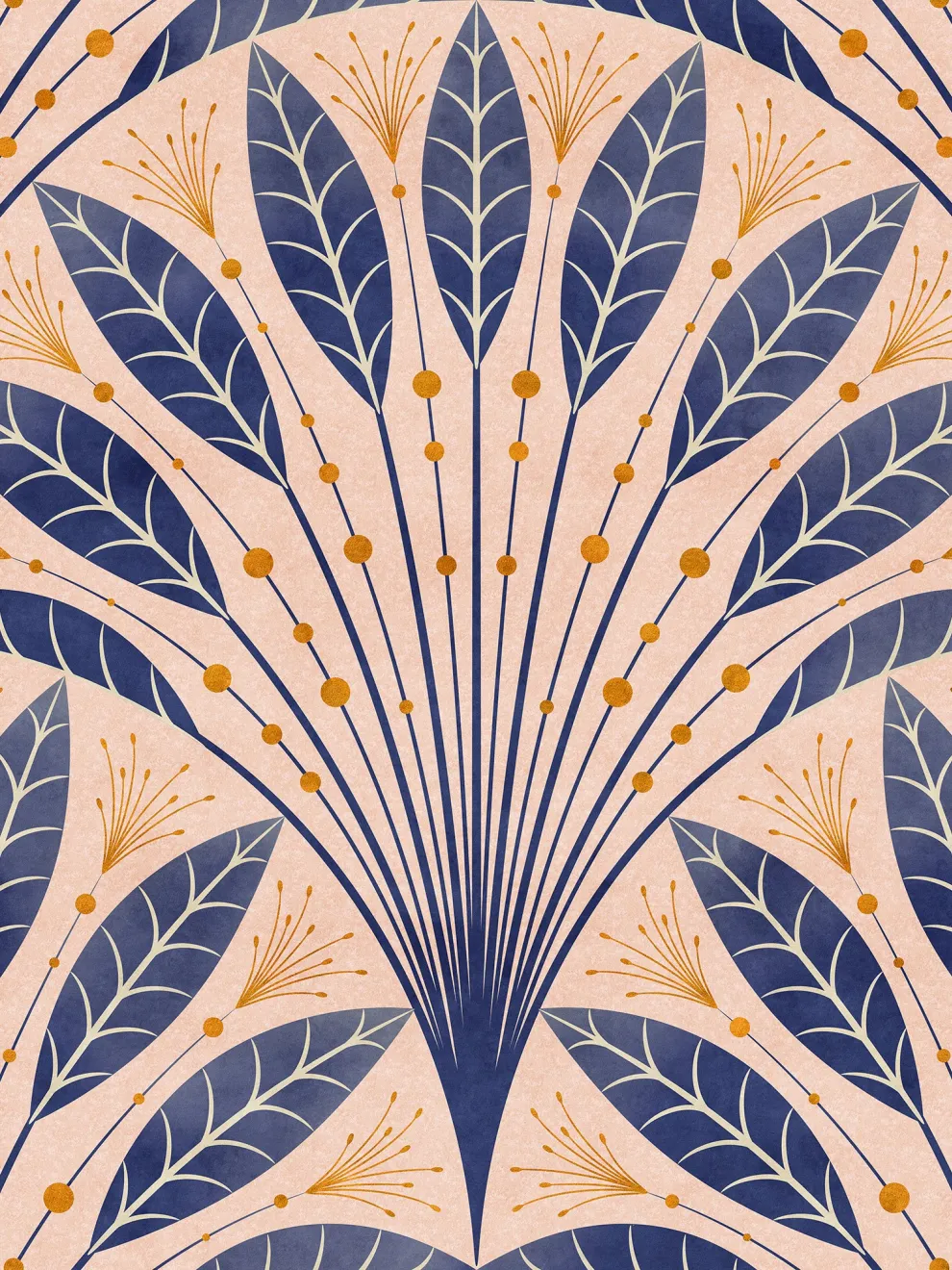 Elegant Fan Leaf Pattern Wallpaper Mural
