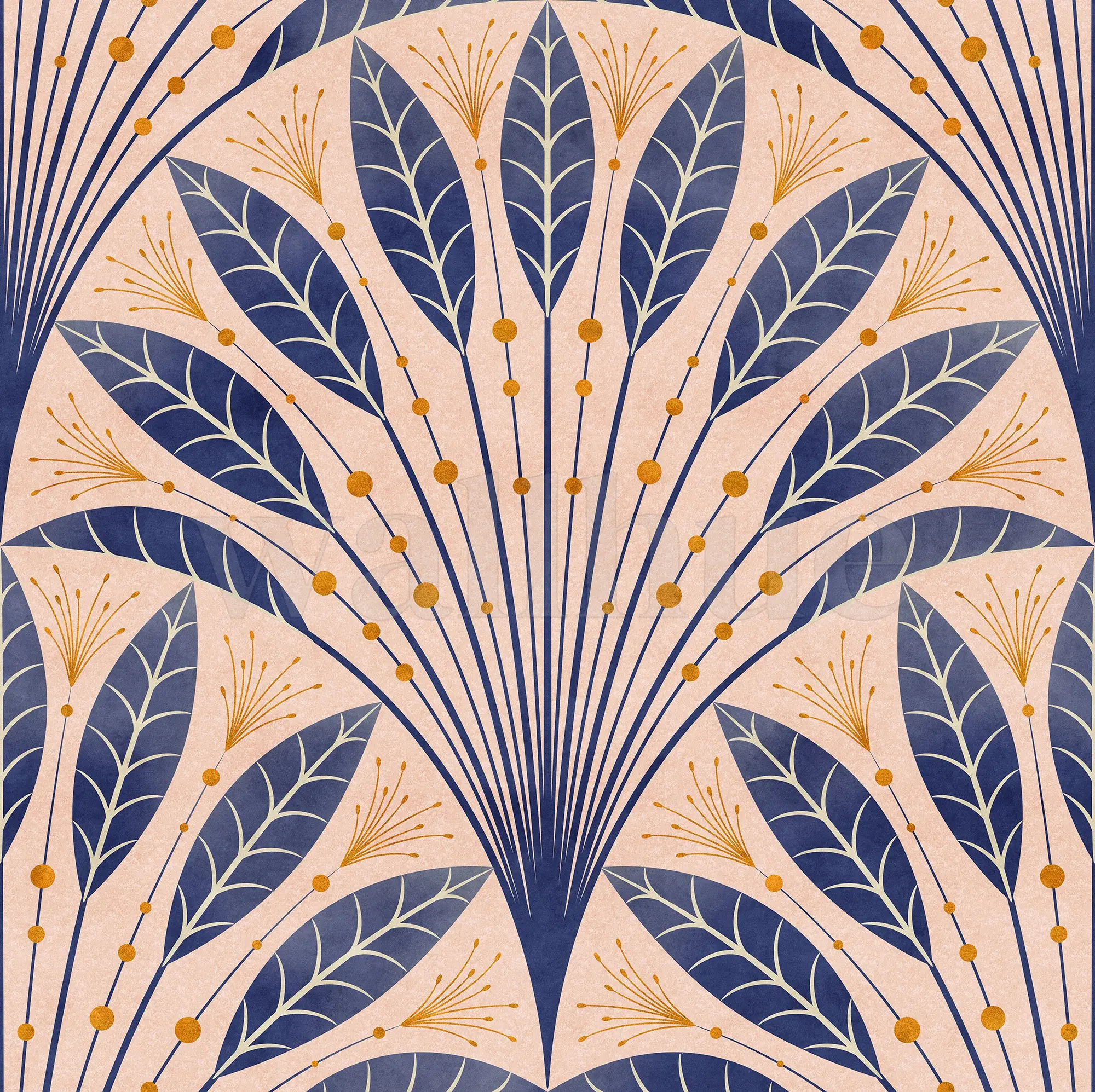 Elegant Fan Leaf Pattern Wallpaper Mural