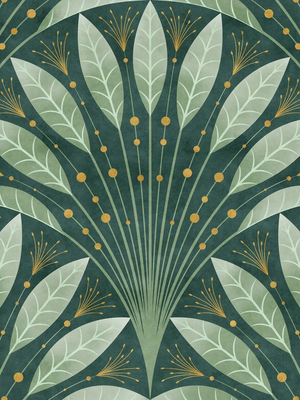 Elegant Fan Leaf Pattern Wallpaper Mural