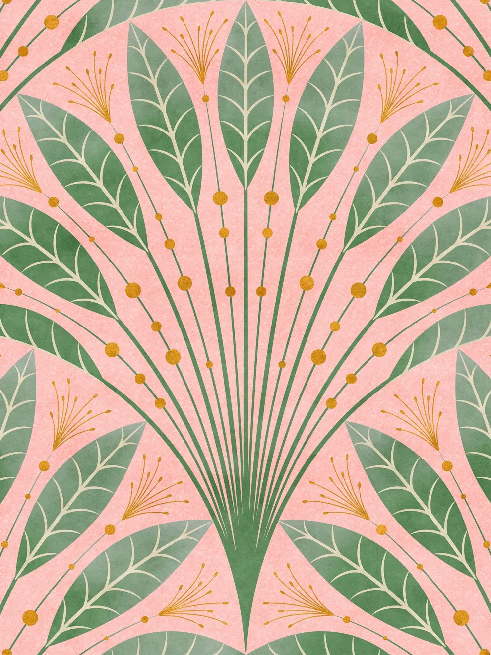 Elegant Fan Leaf Pattern Wallpaper Mural