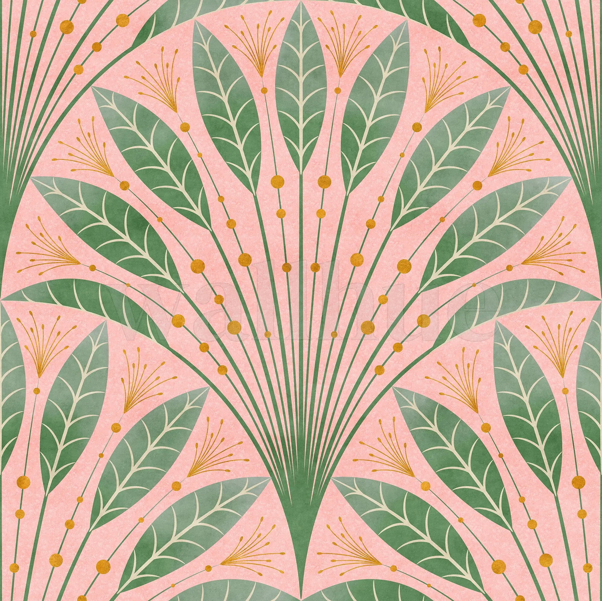 Elegant Fan Leaf Pattern Wallpaper Mural