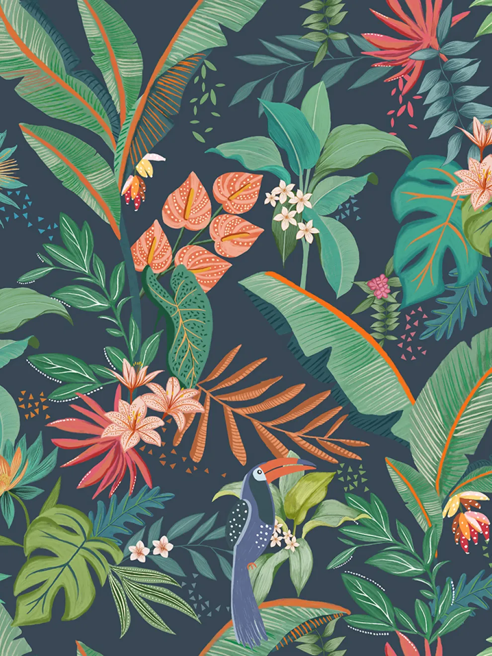 Tropical Paradise and Exotic Birds Wallpaper Mural