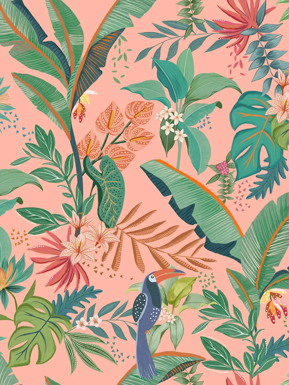 Tropical Paradise and Exotic Birds Wallpaper Mural