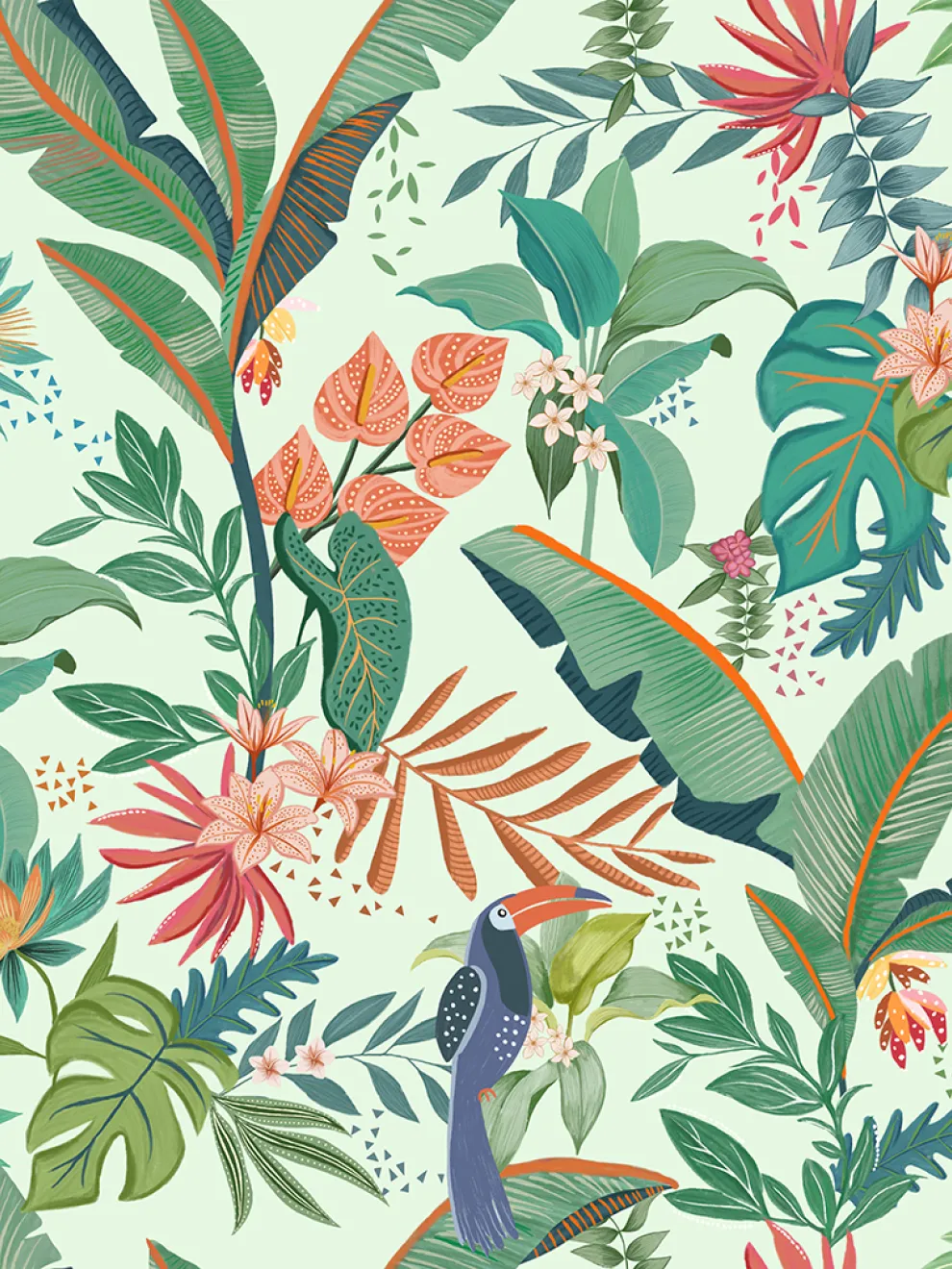 Tropical Paradise and Exotic Birds Wallpaper Mural