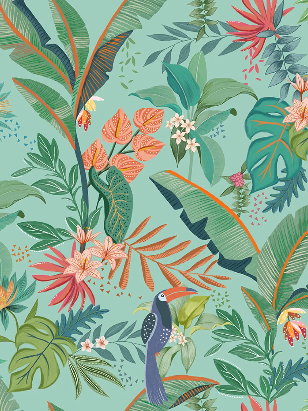 Tropical Paradise and Exotic Birds Wallpaper Mural