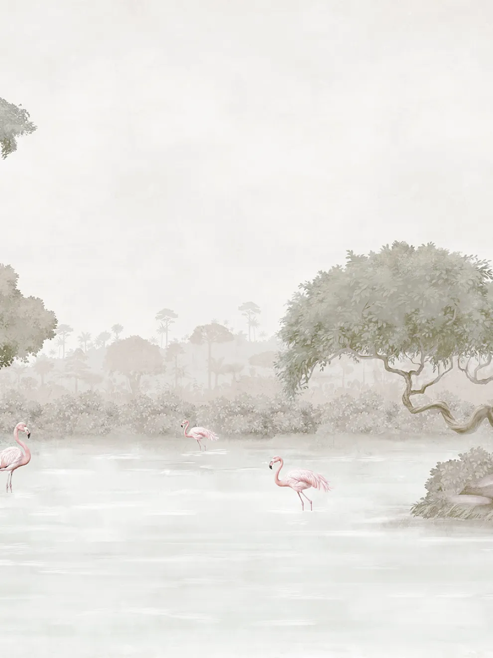 Elegant Waterfront Flamingo Landscape Wallpaper Mural