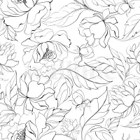 Modern Black White Floral Drawing Wallpaper Mural