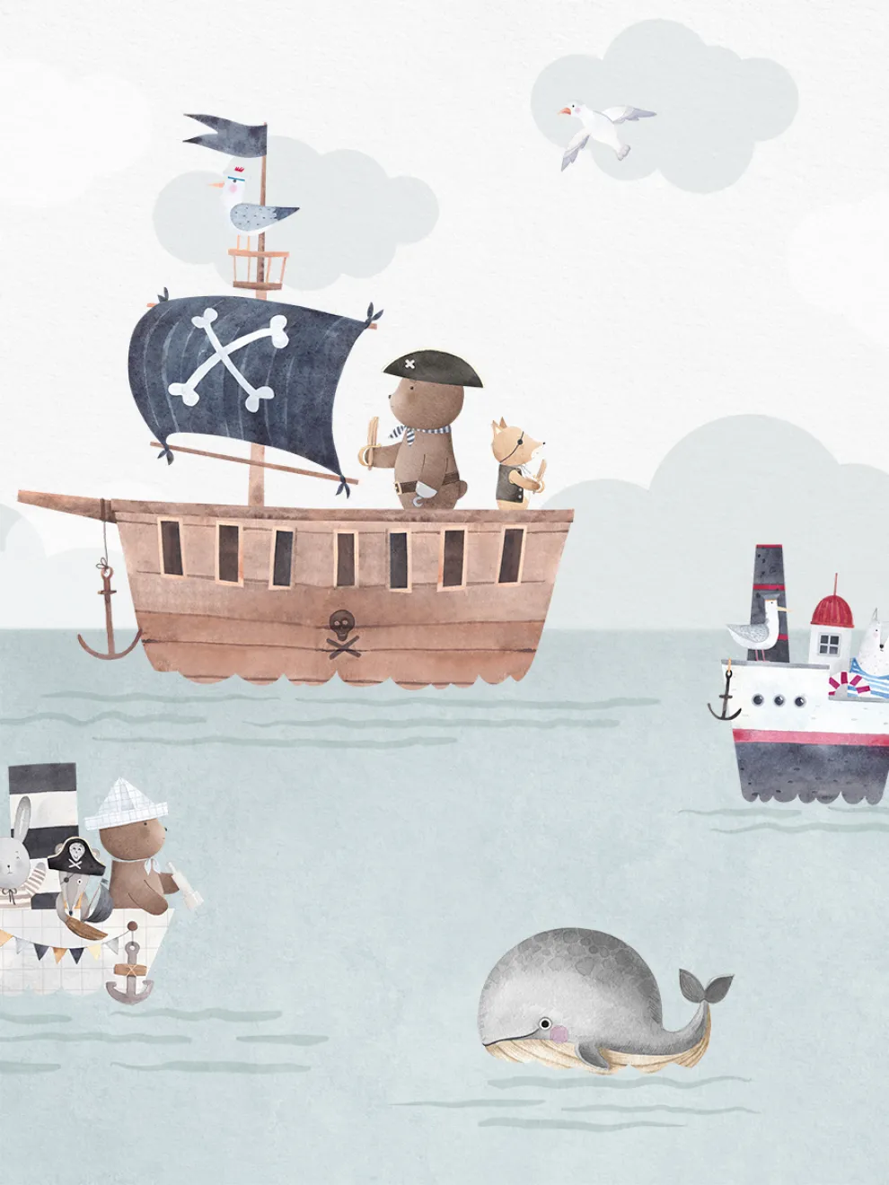 Adventurous Nautical Animals Kids Wallpaper Mural