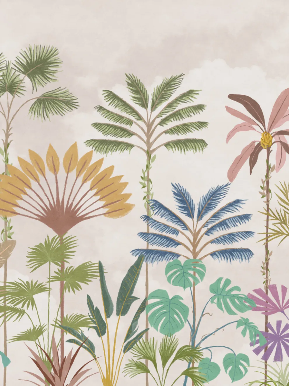 Tropical Palm Botanical Pastel Wallpaper Mural