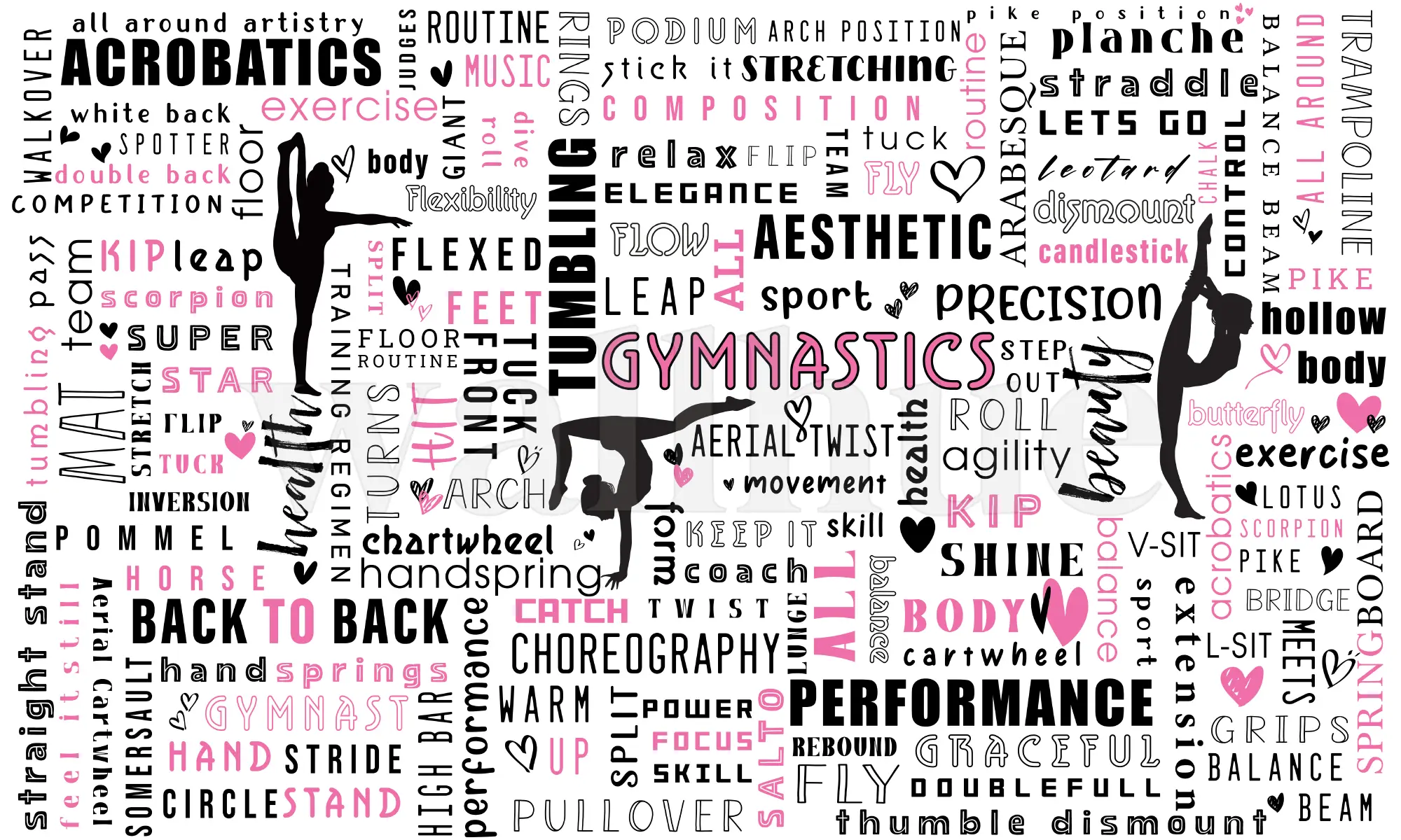 Inspirational Gymnastics Silhouette Text Wallpaper Mural