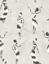 African Dance Silhouette Botanical Wallpaper Mural