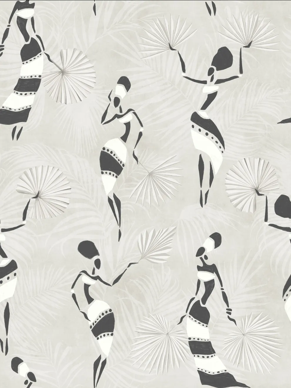 African Dance Silhouette Botanical Wallpaper Mural