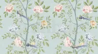 Serene Chinoiserie Garden Birds Wallpaper Mural