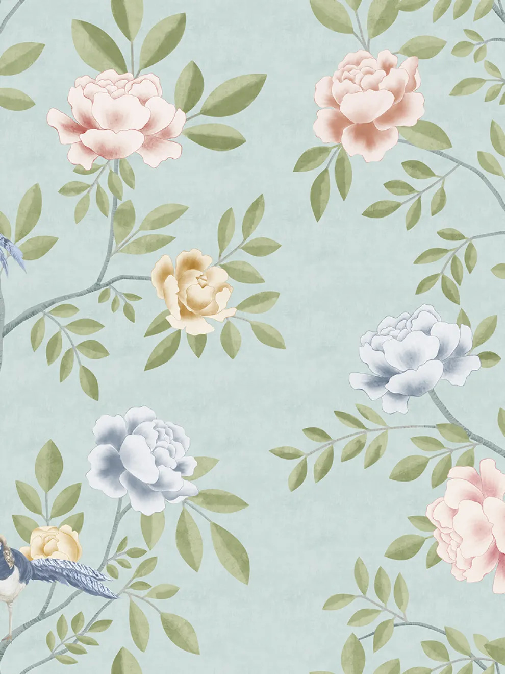Serene Chinoiserie Garden Birds Wallpaper Mural