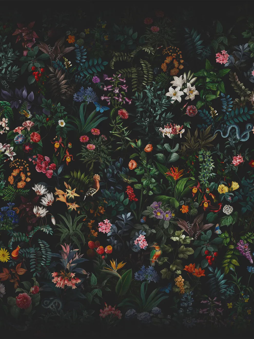 Enchanting Nocturnal Floral Garden Wallpaper Mural